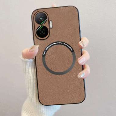 Case Compatible Poco F7 Softcase Luxury Magnetic Leather Magsafe Poco F7 Coklat