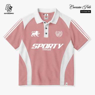 OOTDSUPPLY Oversize Polo Paste Line Femme Dusty Pink | Atasan Polo Sporty Series | Unisex | OS-PS-PL