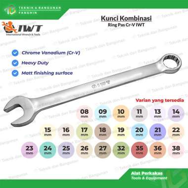 Kunci Ring Pas Kombinasi Combination Wrench Spanner Chrome Vanadium Cr-V 8mm - 38mm Heavy Duty IWT 2