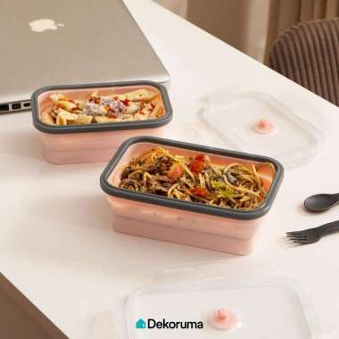 Dekoruma BOKU Tempat Makan Silikon Lipat / Foldable Silicone Container Lunch Box 500 ml Peach