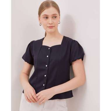 Urban Exchange Angela Navy Blouse - Atasan Blouse Navy Square Neck S Navy