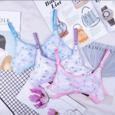 Warna Biru Motif Ukuran 36 RT Bra Remaja Tanpa Kawat Ukuran 32-38