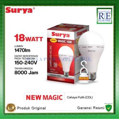 SURYA Lampu Bohlam New Magic LED Emergency Tipe AC / DC 9W 12W 18W Putih SNI 18W