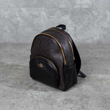 Tas COACH COURT MONOGRAM BLACK DARK BROWN MULTI ZIP BACKPACK 100% ORIGINAL 32X27X10CM