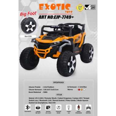 Mobil Aki Anak EJP 7749+ Ban Besar Lampu Musik Ban Eva Exotic EJP 7749+ Orange