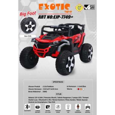 Mobil Aki Anak EJP 7749+ Ban Besar Lampu Musik Ban Eva Exotic EJP 7749+ Merah