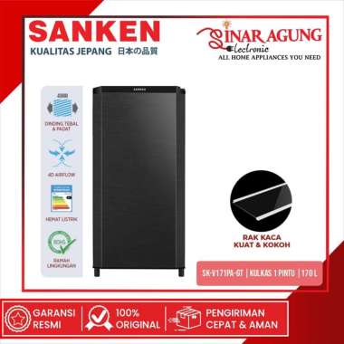 SANKEN SKV171PAGT KULKAS 1 PINTU 170L FREEZER BESAR -ORI - BLACK