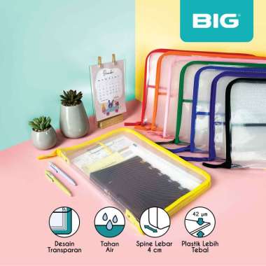 BIG Tas Map Zipper Bag Transparant Map Plastik Zipper Bening Jala Folio F4 TS-7001 Merah