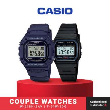 Jam Tangan Digital Couple Casio General W-218H-2AVDF x F-91W-1DG Original