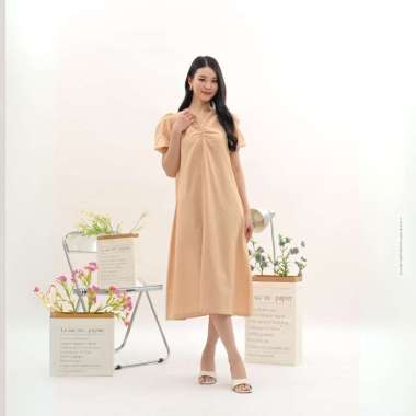 MKY CLOTHING MIDI DRESS LINEN V NECK L/XL