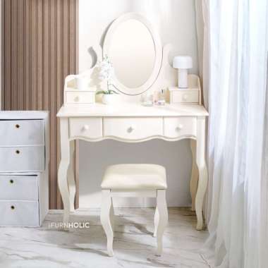 iFURNHOLIC GPW Dressing Console Sets - Meja Rias Klasik Cermin Kayu - Furniture - ivory Jawa Timur