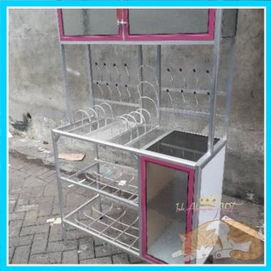 Lemari Dapur Rak Piring Pintu 3 Alumunium Kaca
