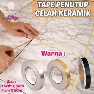 Sticker Pembatas Nat Keramik Lantai Stiker Tembok Gulungan Tape 50m x 1cm Gold / Emas