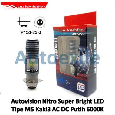 Autovision Nitro Super Bright LED H6 M5 Kaki3 P15d-25-3 AC DC White Putih 6000K M5-3 Lampu Motor GL 
