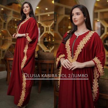 Dlusia Kabira Kaftan Renda Rayon Premium Gamis Arabian Lace Baju Muslim Bigsize Polos Kekinian LD 14