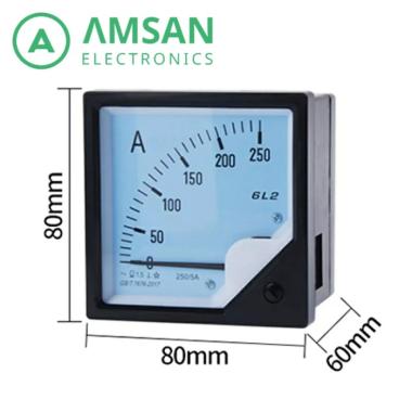 Ampere Meter Analog Ammeter 6L2-A 30A 50A 100A 200A 80x80 80mm 5-600V 50A CT Need