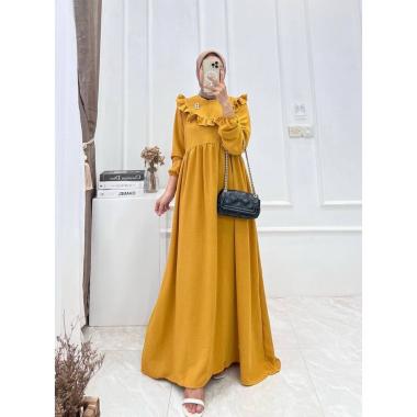 Lurie Gamis Jumbo Terbaru Crinkle Airflow Premium Dress Wanita Lengan Panjang Baju Muslim Rompi Keki