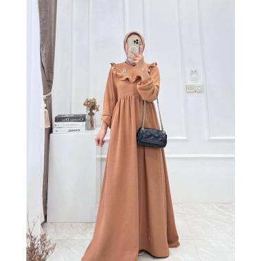 Lurie Gamis Jumbo Terbaru Crinkle Airflow Premium Dress Wanita Lengan Panjang Baju Muslim Rompi Keki