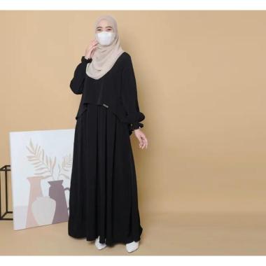 Lurie Gamis Jumbo Terbaru Crinkle Airflow Premium Dress Wanita Lengan Panjang Baju Muslim Rompi Keki