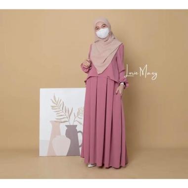 Lurie Gamis Jumbo Terbaru Crinkle Airflow Premium Dress Wanita Lengan Panjang Baju Muslim Rompi Keki