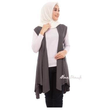 cardigan saskia, cardigan tanpa lengan, rompi spandek rayon,vest,outer Abu Abu