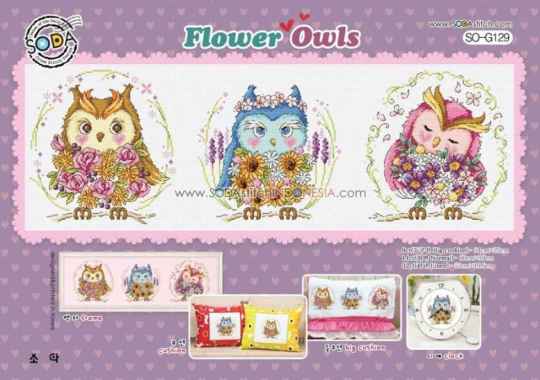 Paket Kristik Strimin Sodastitch SO-G129 - Flower Owls Bunga Paket Lengkap