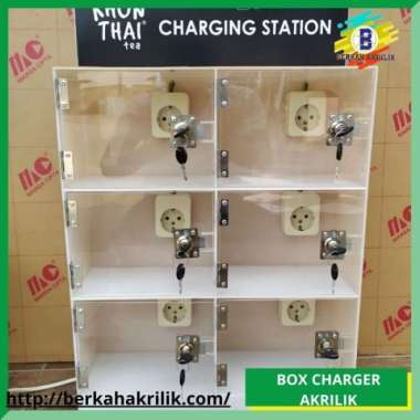 Box charger hp akrilik Tempat Cas Hp Umum Bank Syariah Mandiri Merah