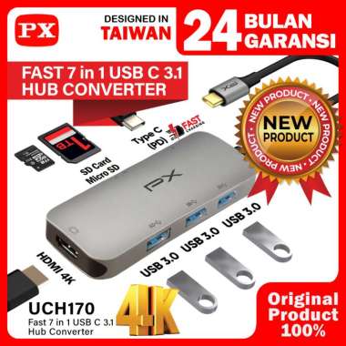 PX UCH170 USB Hub Type C 3.1 USB Converter Macbook Laptop 7 in 1
