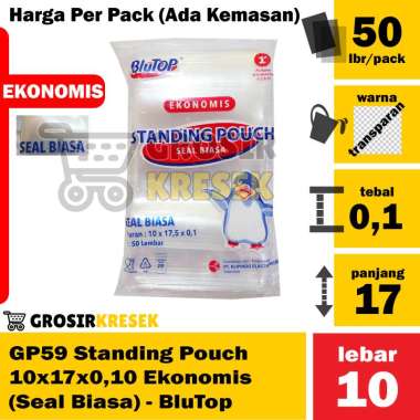 Standing Pouch 9x15x0,10 Ekonomis isi 50 lbr PP Klip BluTop Warna Transparan - GP59 Seal Biasa