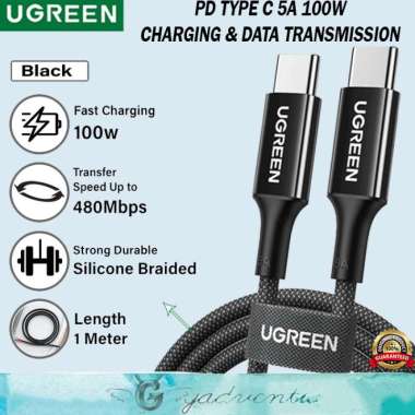 UGREEN Kabel Charger Data USB C to C Macbook iPad Pro iPhone 14 Pro Max 5A 100w Silicone Braided HIT