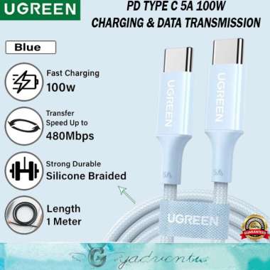 UGREEN Kabel Charger Data USB C to C Macbook iPad Pro iPhone 14 Pro Max 5A 100w Silicone Braided BIR