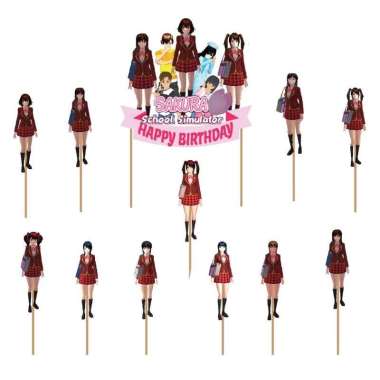 satu set cake topper hiasan kue ulang tahun karakter Sakura School Simulator