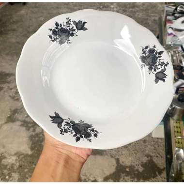Piring rose hitam piring motif bunga hitam piring 8 inci jadul 1 LUSIN piring bunga merah piring mak