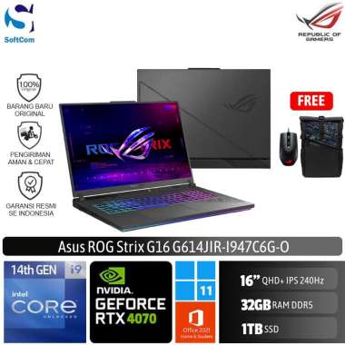 Asus ROG Strix G16 G614JIR I947C6G Laptop Gaming [Core i9 14900HX/32GB/1TB SSD/RTX4070 8GB/16"QHD+/Win 11 Home + OHS 2021]