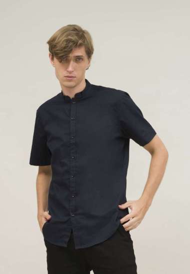 kemeja kasual pria lengan pendek navy baju koko muslim houseofcuff navy XL