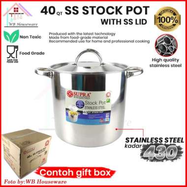 SUPRA Stock pot 40qt stainless + tutup stainless + steamer / panci kukusan 38liter / panci jumbo sta