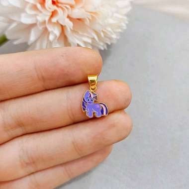 Liontin Unicorn Purple Koleksi Josean Elegant Hadiah Anak Emas Asli