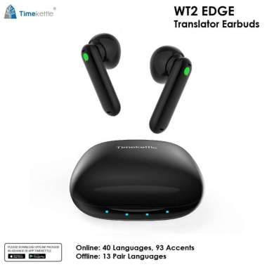 TIMEKETTLE WT2 EDGE Translator Earbuds OFFLINE Penerjemah Bahasa Asing Hitam