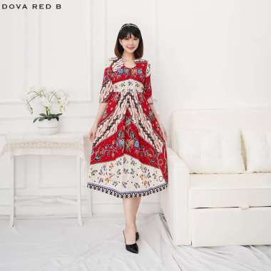 Evercloth Dova Dress Batik Wanita Lengan Panjang Terusan Batik Wanita RED