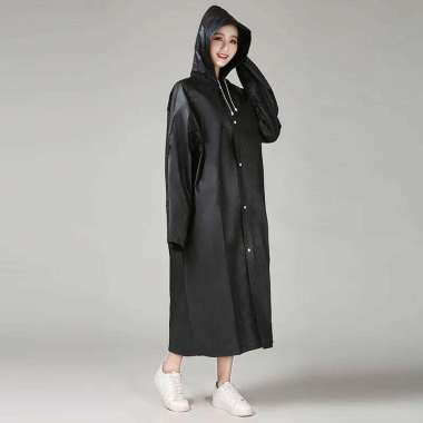 Jas Hujan Poncho Hoodie Kancing Ringan Jas hujan portable raincoat Hitam