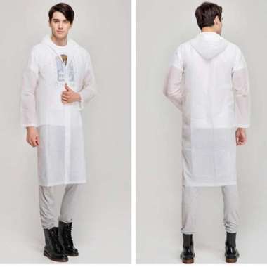 Jas Hujan Poncho Hoodie Kancing Ringan Jas hujan portable raincoat Putih