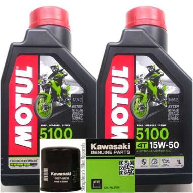 PAKET MOTUL 5100 15W50 2x1L + FILTER OLI NINJA 250FI Z250FI ER6 VERSYS