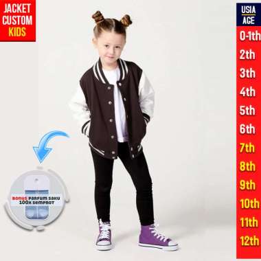 JAKET ANAK VARSITY POLOS ( COKLAT TUA PUTIH ) JACKET KIDS BASEBALL CUSTOM POLOS 0-1 tahun