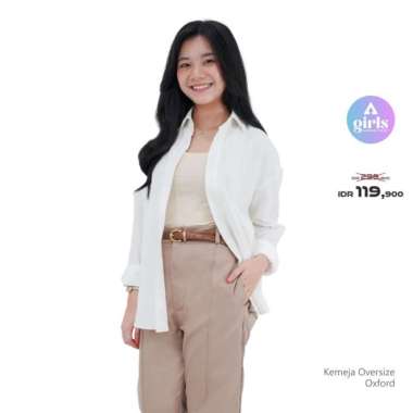 Aerostreet Kemeja Oxford Panjang Oversize Ocha White Woman QFB1A S