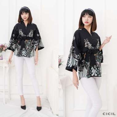 Evercloth Cicil Atasan Batik Lengan Panjang Wanita Model Kimono Blouse Batik XL