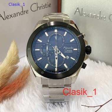 Original 100%!! Jam Alexandre Christie Pria AC 6674 AC6674 Silver Plat Blue Garansi Resmi 1 Tahun