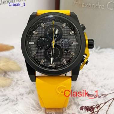 Original 100%!! Jam Alexandre Christie Pria AC 6659 AC6659 Black Yellow Garansi Resmi 1 tahun