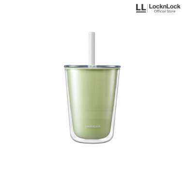 LocknLock Botol Minum Double Wall Cold Cup with Boba Straw 720ML Green