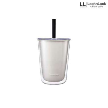 LocknLock Botol Minum Double Wall Cold Cup with Boba Straw 720ML Ivory