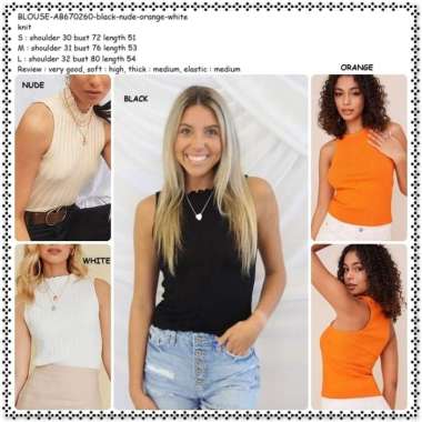 AB670260 Baju Atasan Tank Top Rajut Wanita Korea Hitam Putih Orange